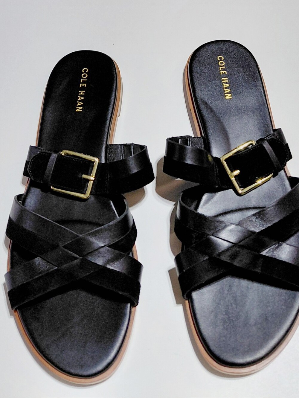 COLE HAAN Women's Black Fairen Leather Grand Slide Sandals Size 7.5B